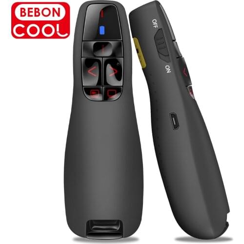 Wireless Presentation Clicker 2.4Ghz USB Rechargeable for Powerpoint Presenter Clicker Remote Control Pointer for Mac/PC (Red)