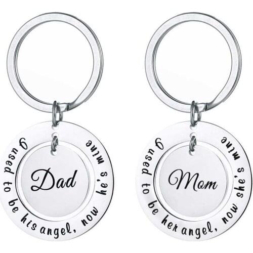 2pcs/Lot Stainless Steel Round Key Ring I Used To Be Her Angel Words Pendant Keychain Mom Dad Gifts Jewelry