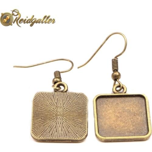 20pcs Fit 15mm Square Antique Bronze Dangle Earring Hooks Blank Earrings Cabochon Base Settings diy Jewelry findings