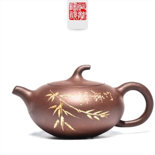 200ml Authentic Yixing mines famous handmade purple bamboo leaves tea pot Kung Fu Tea kettle Gift Set Custom Zisha Teapot