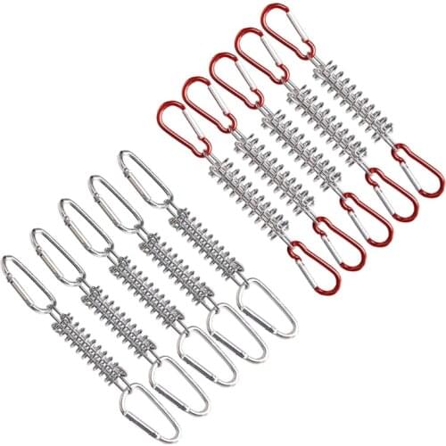 5Pcs Steel Tent Rope Tightener with Carabiner Clips Cord Adjuster Tensioner Outdoor Camping Pegs Windproof Spring Tent Buckle