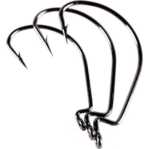 50pcs Fishing Hook Carbon Steel Wide Crank Offset Fishhook For Soft Worm Lure 5/0#-1# Bass Barbed Carp Fishing Hooks