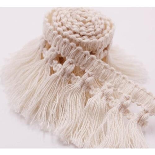 50Yards Cotton Fringe Lace Trim Sewing Material Accessories Hot Sale Beige Design Dangling Fringe Lace Trim Fabric Ribbon