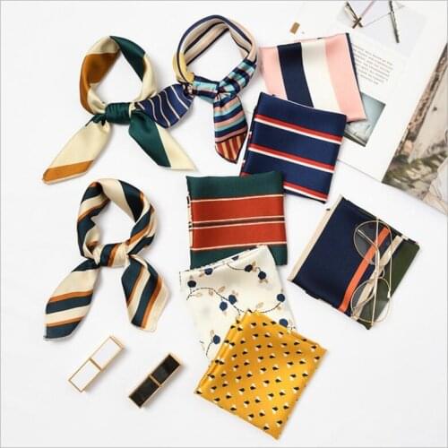 50x50 cm High Quality Silk Scarf Women Small Soft Squares Decorative Head Scarf Multicolor Stripe Print Kerchief Neck Wrap Girls