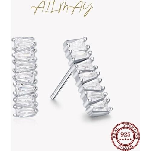 Ailmay Transparent trapezoidal zircon Rectangle Stud Earrings For Women Classic Luxury Wedding Accessories Jewelry GIFT