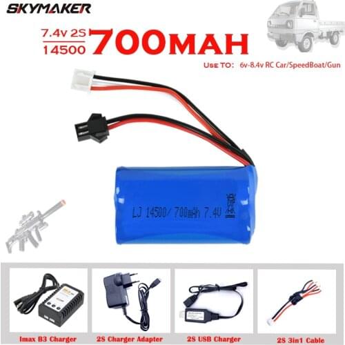 WPL Car 7.4v 2S 700mah Lipo battery For MN45 WPL D12 RC Car Boat Gun Speedboat 14500 2s 7.4v Lipo Battery Charger Part Toys