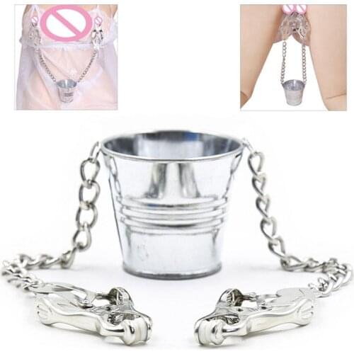 Bdsm Metal Nipple Clamps Labia Breast Stretcher Slave Torture Adjustable Weight Bucket Exotic Adult Game Couple Sex Toys Women