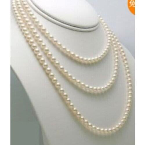 Free shopping! 7-8mm 60" long Genuine white freshwater pearl necklace AA