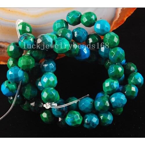 Free shipping Women Fashion Jewelry 6mm Green Faceted Azurite Round Ball Loose Beads 15.5" FG6539