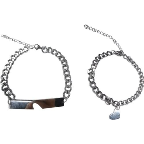 POTCET Korean Fashion Couple Stainless Steel Love Long Brand Bracelet Hip Hop Niche Personality Jewelry Free Shipping