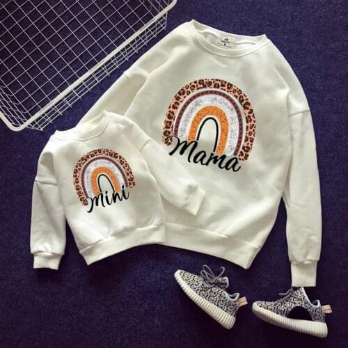 Mother Kids Matching T-Shirts Mommy and Me Clothes Mom And Daughter Outfits Mama Baby Girl Set Women Girls Rainbow Sweatshirt