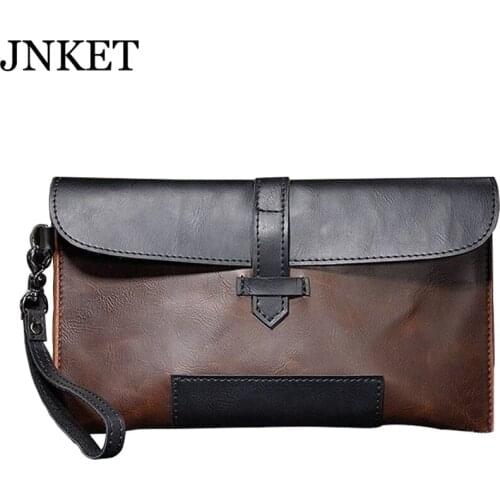 JNKET Vintage Classical Men‘s PU Leather Clutch Handbag Button Strap Wallet Business Clutch Bag Long Wallet with Wrist Strap