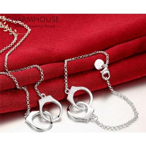 Charmhouse Silver 925 Jewelry Sets For Women Double Loops Pendant Necklace Bracelet 2 pcs Set Costume Jewelry Accessories Bijoux