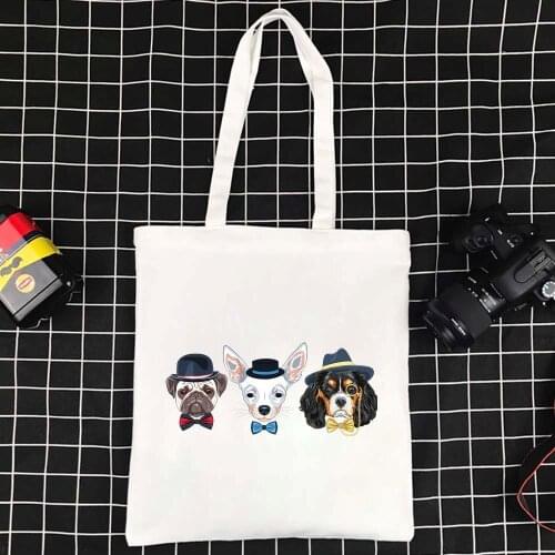 Reusable Tote Bags Foldable Shopper Bag Eco-friendly Handbags New Large Shoppers Handbag Dog Pattern Womens Shopping Bag