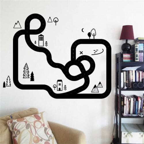 Cartoon Car Road Wall Stickers for Kids room Living room Bedroom Background Wall Decor Art Mural DW6124