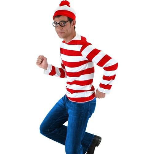 Wheres Wally Waldo TV Cartoon Stag Night Outfit Adult Mens Fancy Dress Costumes halloween Costume