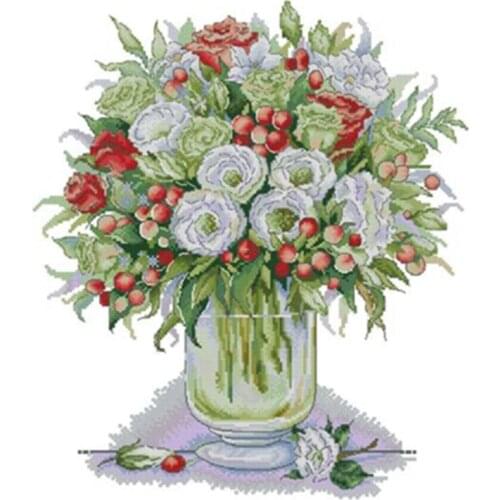 Rose red fruit vase patterns Counted Cross Stitch 11CT 14CT 18CT DIY Chinese Cross Stitch Kit Embroidery Needlework Sets