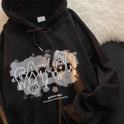 2021 Autumn New Clothes for Teens Kawaii Melted Letters Bear Printed Graphic Hoodies Women Long Sleeve Tops Oversized Sweatshirt