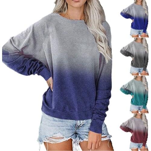 2021 New Spring and Autumn Fashion Gradient Color Hedging Long-sleeved T-shirt Explosive Casual Loose Sweater