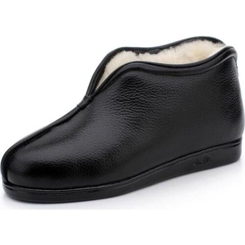 New Winter thick Wool Boots Mother Shoes Woman Warm Shoes Genuine Leather Boots Fashion Casual Flat Boots Snow Boots large Size