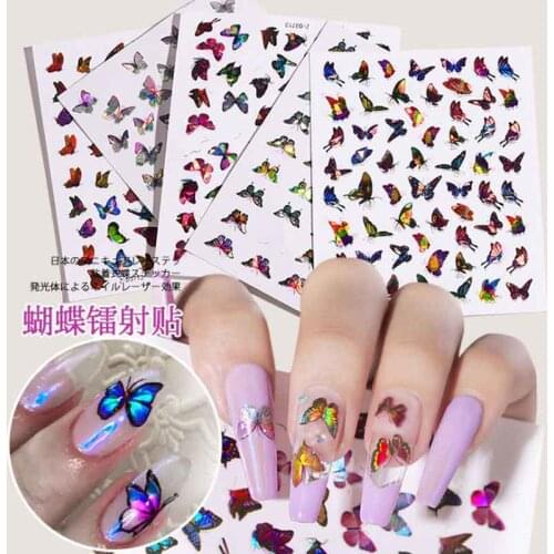 New hot Laser Color Butterfly Nail Art Stickers Holographic 3D Gradient Butterflies Adhesive Nail Decals DIY Manicure Decoratio