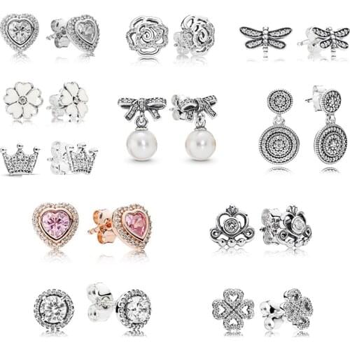 New Sparkling Crown Heart Stud Earrings Clear CZ Personality Fine Earrings for Woman Lover Christmas Jewelry Gift Special Offer