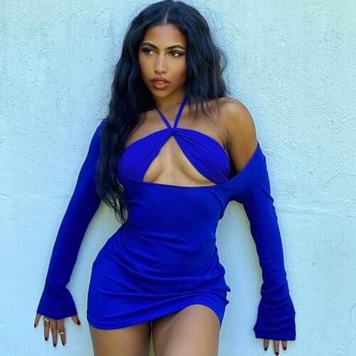 Autumn Black Dresses For Women 2021 Long Sleeve Halter Hollow Out Bodycon Dress Female Sexy Mini Dresses Clubwear Outfits