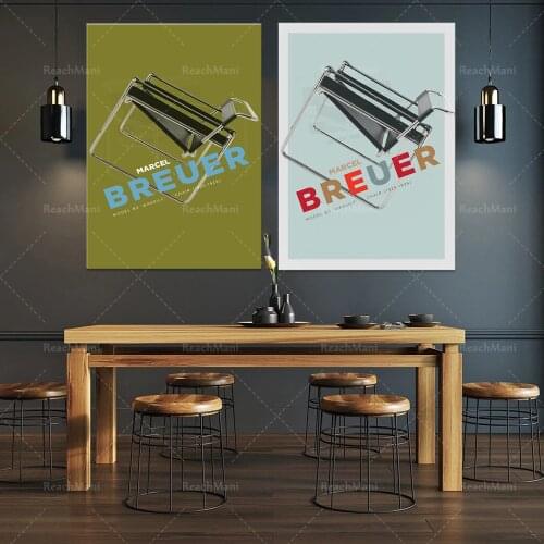 Marcel Breuer Wassily Chair art prints, furniture Bauhaus posters, restaurant decoration poster prints, mid-century modern wall