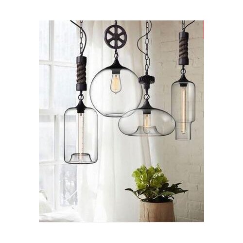 Restaurant Bar Pendant Lights Single Head Bar Creative Cafe Nordic Stairs Pendant lamps Simple Hemp Glassware