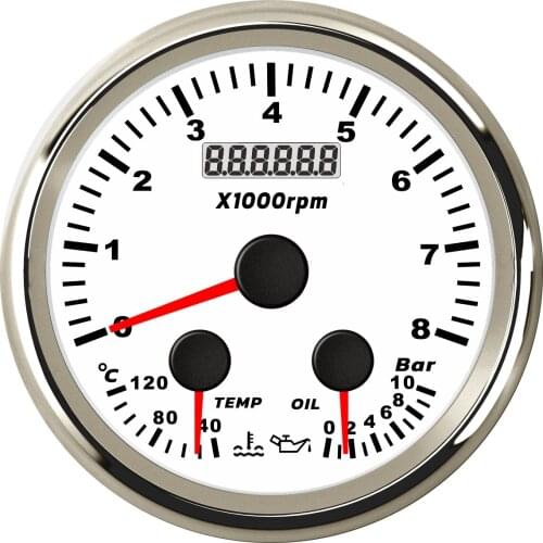 1pc 85mm Pointer Tachometers 0-8000RPM 40-120 Degree Water Temp Meters 0-10bar Oil Pressure Gauges for Auto Boat Truck Yacht RV