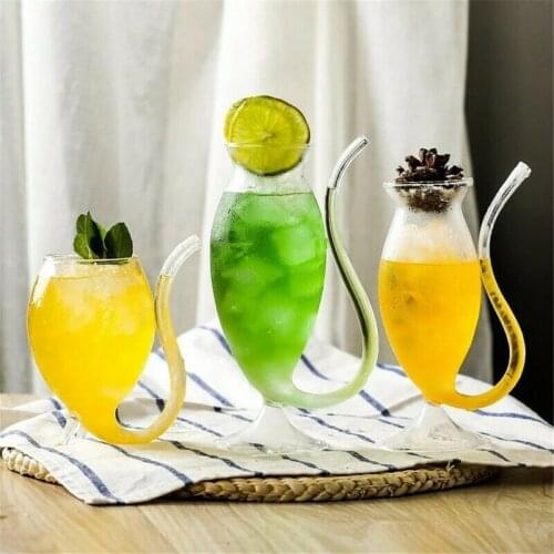 200/300/320ml Wine Whiskey Glass Heat Resistant Glass Sucking Juice Milk Cup Tea Wine Cup With Drinking Tube Straw transparent