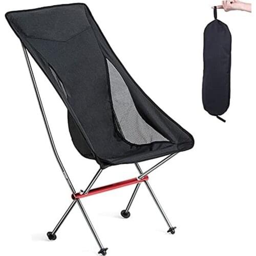 Outdoor Portable Folding Chair Ultralight High-Back Moon Chair with Storage Bag Foldable Backrest Deck Chair for Camping Fishing