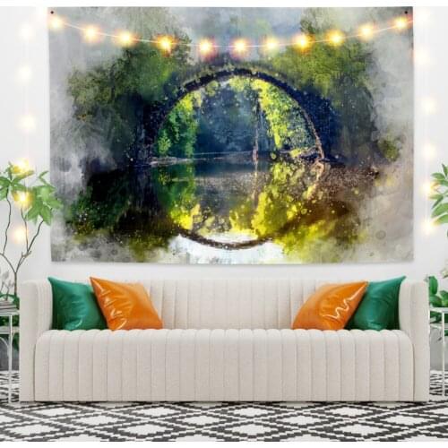 Green Forest and Lake Landscape Tapestry Vintage Exotic Summer Plant Nature Frame for Bedroom Photography Wall Decor