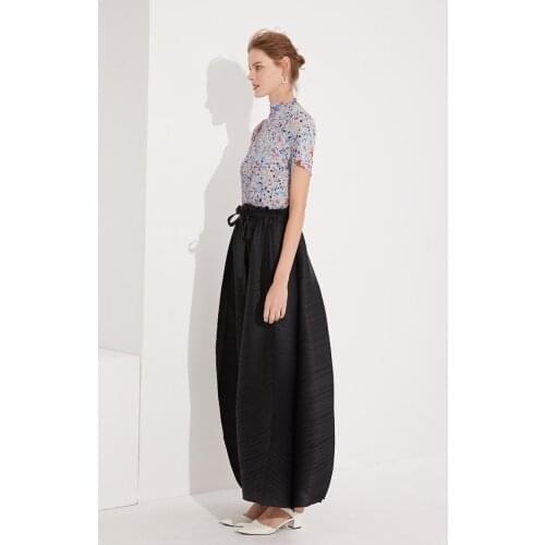 TIANPEI Miyake Pleated broad leg harem pants women 2021 Spring Summer loose belt trousers black aesthetic clothes TP5002