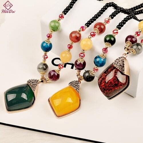 Heeda Vintage Ethnic Graceful Joker Hand Made Brand Long Necklace Resin Beads Women Autumn Winter Long Sweater Chain 2018 Bijoux