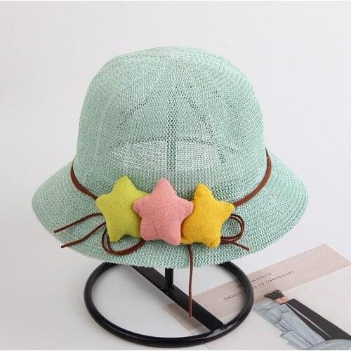 2020 Summer New Childrens Sun Hat Baby Shade Mesh Hat Sun Basin Hat Beach Five-pointed Star Fisherman Hat 1-3 Years Old