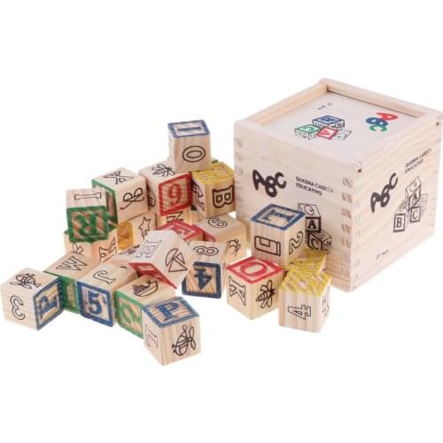 27pcs Fun Wooden Alphabet & Number Block Cube ABC Letter Learning Educational Toys DIY Crafts Baby Kids Gifts Props