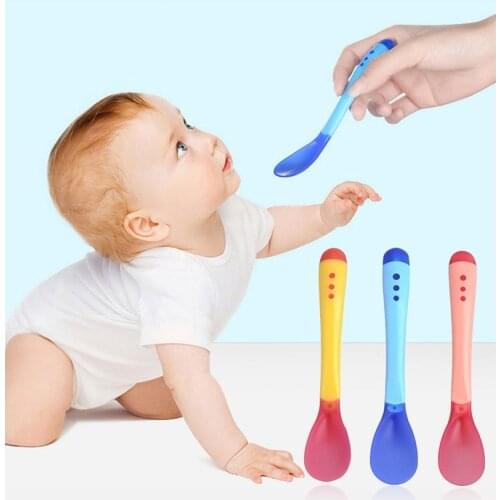 3 Colors Temperature Sensing Spoon for Kids Boys Girls Silicone Spoon Feeding Baby Spoons Toddler Flatware Drop Shipping