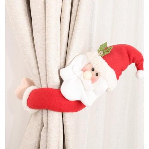 BalleenShiny Christmas Decoration Supplies Small Creative Curtain Buckle Cartoon Santa Claus Snowman Elk Curtain Decoration