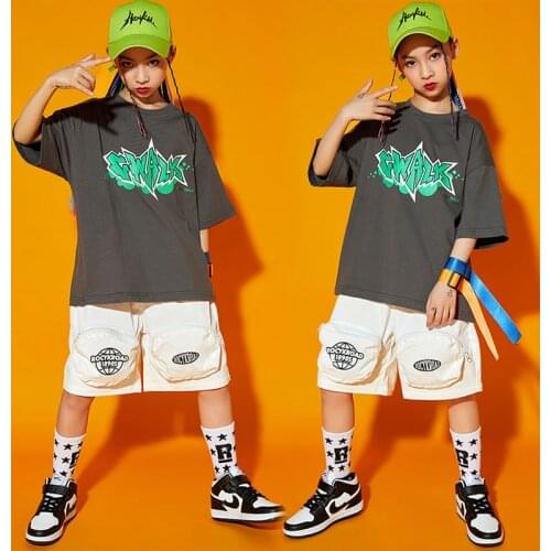 Kids Festival Hip Hop Clothing Oversized T Shirt Top Streetwear Summer Strap Cargo Shorts for Girls Boys Dance Costume Clothes