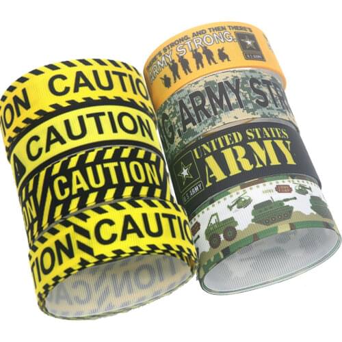 DUWES 50yards caution army Printed Grosgrain Ribbon Accessory Hairbow Headwear Decoration DIY Wholesale OEM D1279