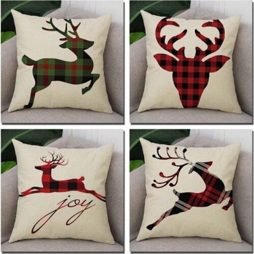 Hot Christmas Elk Cotton And Linen Pillowcase For Bedroom Comfortable And Clear Animal Picture Pillowcase For Sofa Pillow