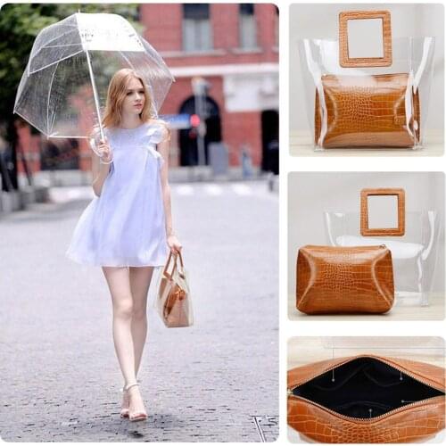 Composite Bags for Women 2020 Summer Transparent Handbag and Purse Jelly Beach Bag Ladies Crocodile Waterproof Brand Design Tote