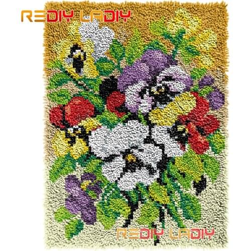Latch Hook Rug Colorful Pansies Crocheting Tapestry Kits DIY Carpet Rug Chunky Yarn Needlework Knitted Floor Mat Hobby & Crafts