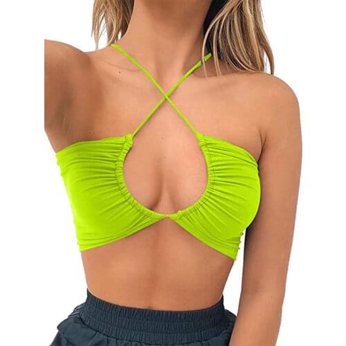 Summer Sexy Bandage Halter Camisole Tops Women Sleeveless Solid/Tie-dye Print Tank Top Hollow Out Backless Crop Top Streetwear
