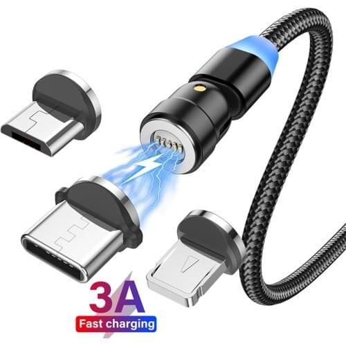 Magnetic Cable 540 Degree Rotate Magnetic Charging Wire 180 360 Micro USB Cable Magnet Charge Cable Type C 3 in 1 Charger Cord