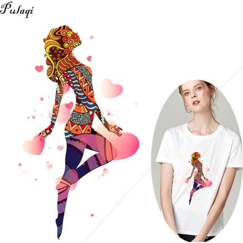 Fashion Girl Thermo Stickers On Clothes Beautiful Colorful Girls Stripes Heat-Sensitive Patches Iron On Transfers For Clothing