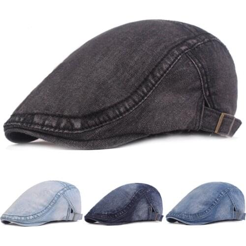 Men’s Denim Beret Hats Classic Cap Casual Adjustable Newsboy Driving Golf Caps HATCS0397
