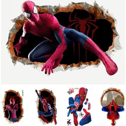 Spiderman Boy Kids Wall Stickers for Children Room Bedroom Adhesive DIY Home Decoration Accessories Cool Young People Gift