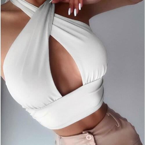 2021 New Sexy Women Summer Tank Tops Solid Color Hollow-Out Cross Halter Neck Backless Crop Tops Fashion Womens Camis Top Tanks